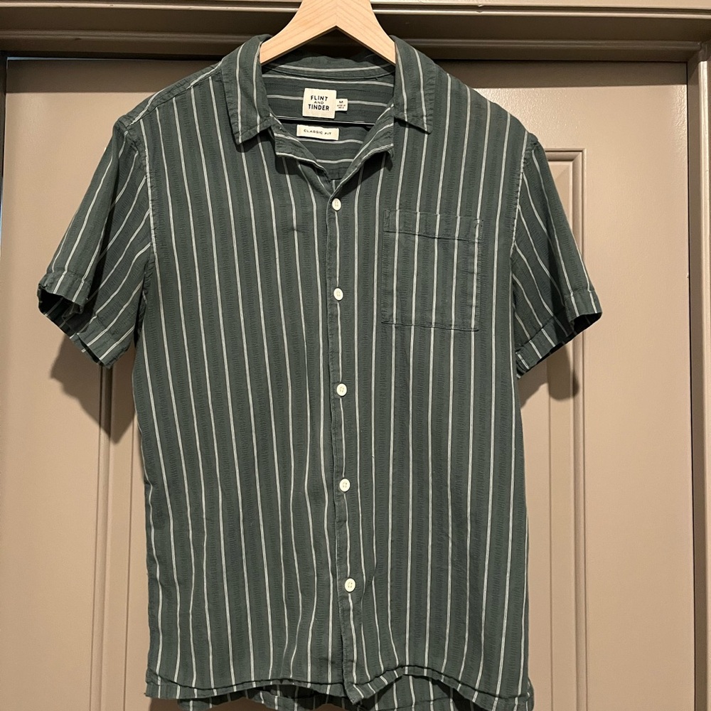 Men's Green Striped Button Down Shirt
